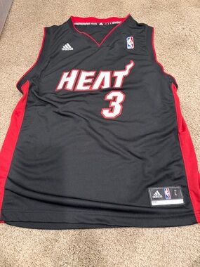 Adidas Black and Red Miami Heat #3 Wade Basketball Jersey